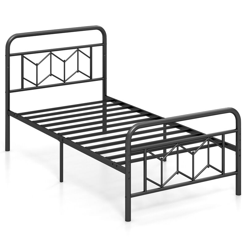 Sturdy Bed Frame with High Headboard and Quick Snap Lock Metal Slats