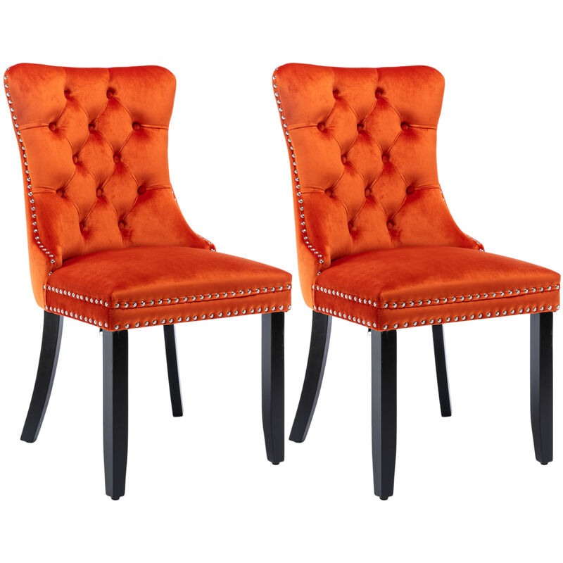 Set of 2 Tufted Velvet Dining Chairs, Legs, Nailhead Trim, Solid Wood Frame