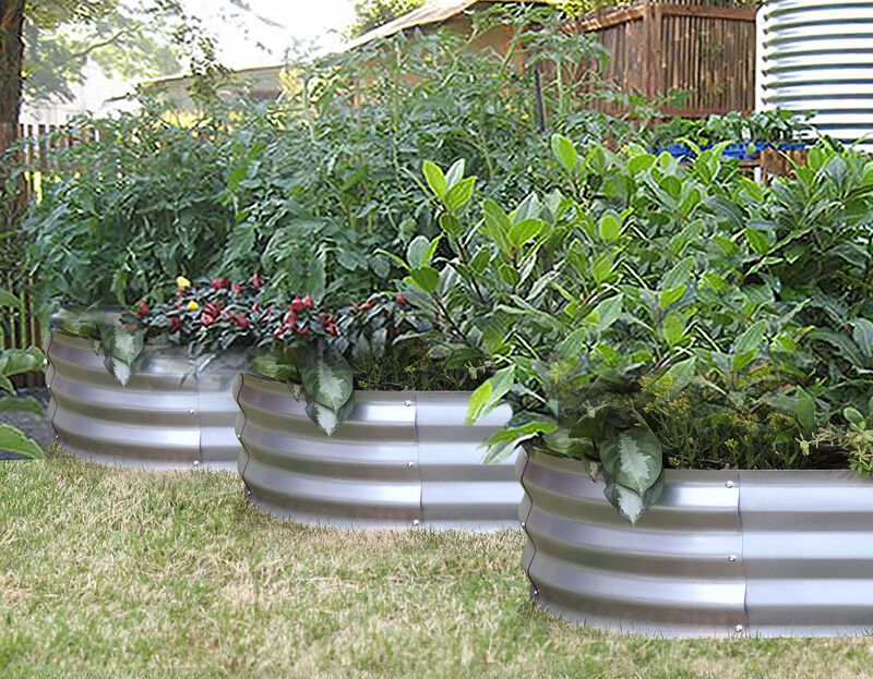 LuxenHome 6’ x 3’ Oval Raised Galvanized Steel Garden Bed Planter