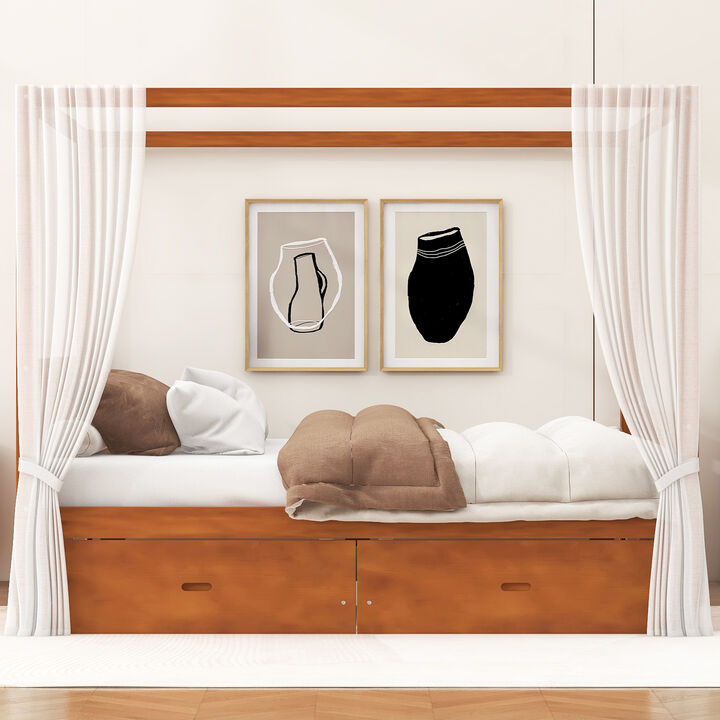 Merax Wooden Canopy Bed with Underbed Storage Drawers