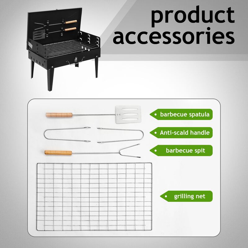 Black BBQ Grill Instant Foldable & Easy Portability For Outdoor Barbecues Camping Traveling Picnics Garden Beach Party