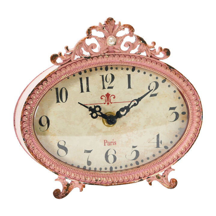 Distressed Pewter Mantel Clock, Gold Finish