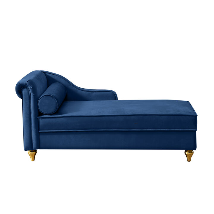Modern Upholstery Chaise Lounge Chair with Storage Velvet (Navy Blue)