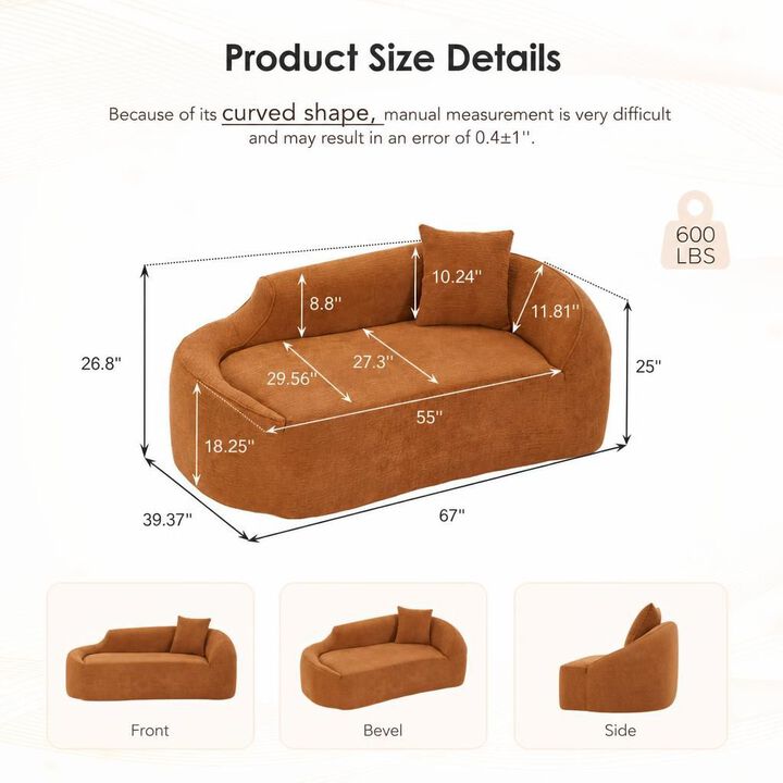GOODSILO Curved Indoor Chaise Lounge Chair Modern Deep Seating Sleeper Sofa with Throw Pillow for Living Room Bedroom Apartment Small Spaces