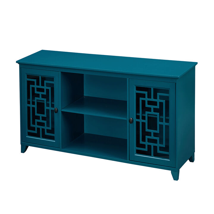 60” Sideboard Buffet Table with 2 Doors, Storage Cabinet with Adjustable Shelves, Teal Blue