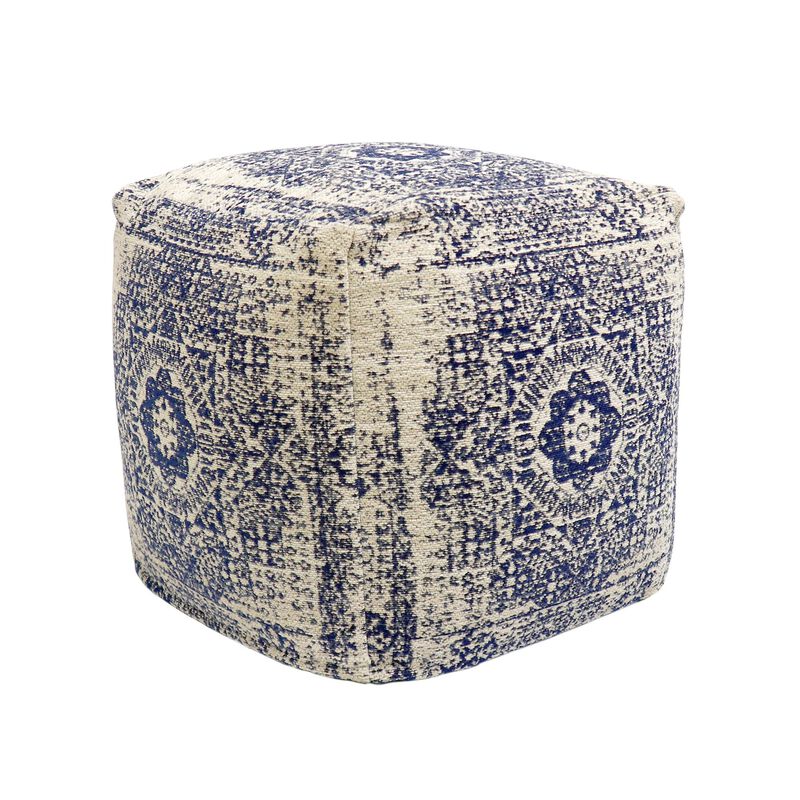 Pasargad Home Grandcanyon Distressed Cotton Pouf, Navy/Ivory image number 0