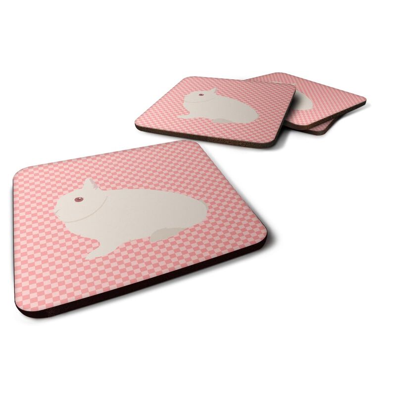 Caroline's Treasures Hermelin Rabbit Pink Check Decorative Coasters, 3.5, Multicolor