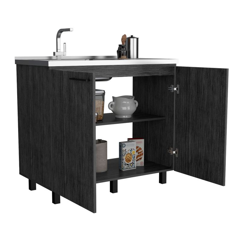 Napoles 2 Utility Sink with Cabinet, Stainless Steel Countertop, Interior Shelf-Smokey Oak