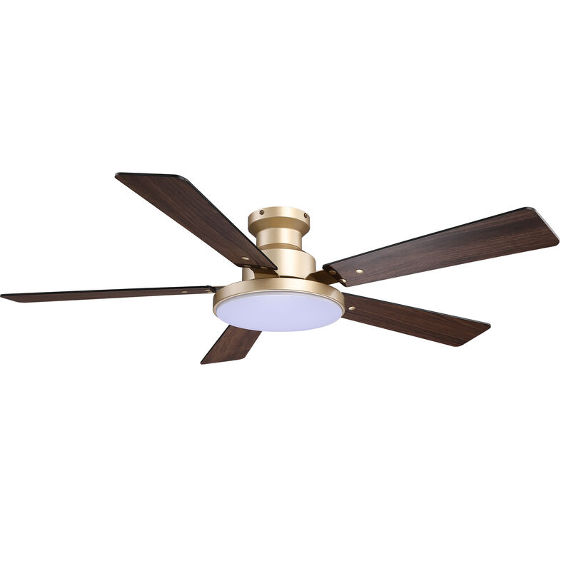 52" Modern Gold Reversible Dimmable Low Profile Flush Mount Smart Ceiling Fan with Light, APP Control and Remote image number 0