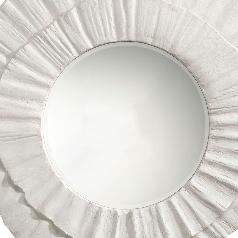Nolo Wall Decor Mirror, Abstract Round Petal Shape, White Resin 40x43 - Benzara