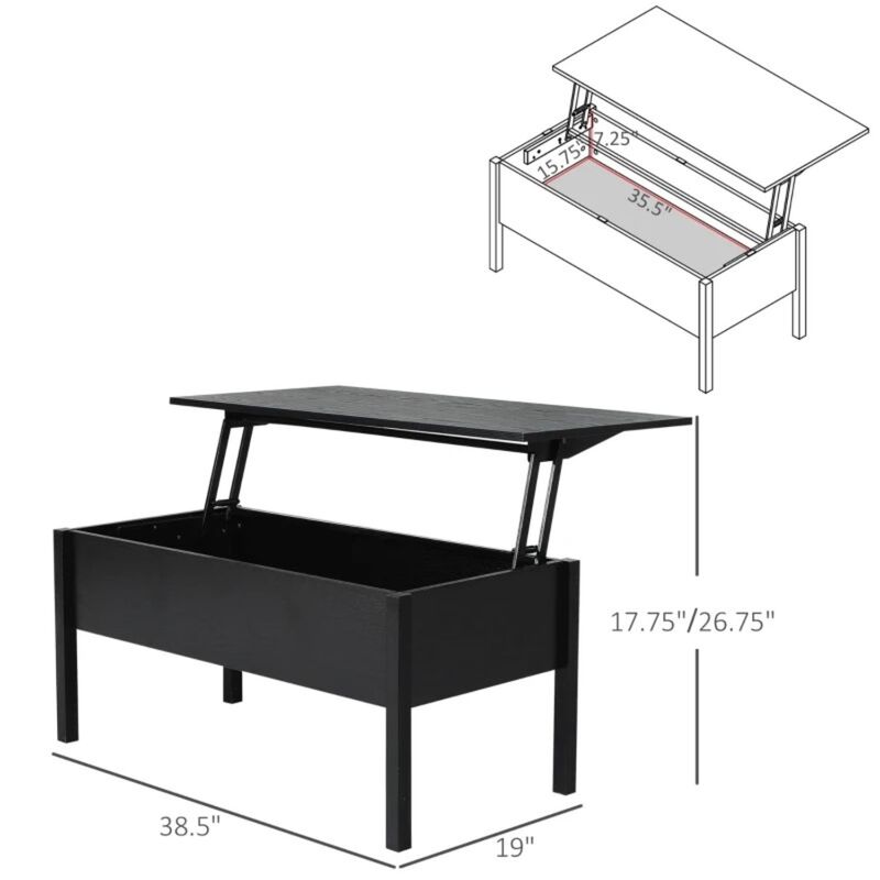 Hivvago Modern Black Lift Top Coffee Table w/ Hidden Storage