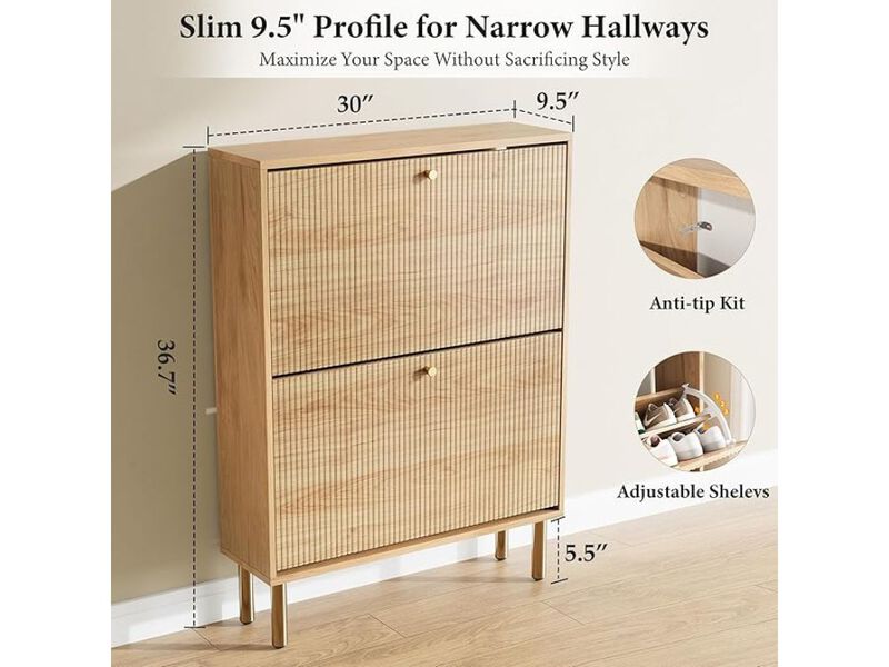 Slim Entryway Shoe Storage Cabinet Space Saving Gold Ultra image number 2