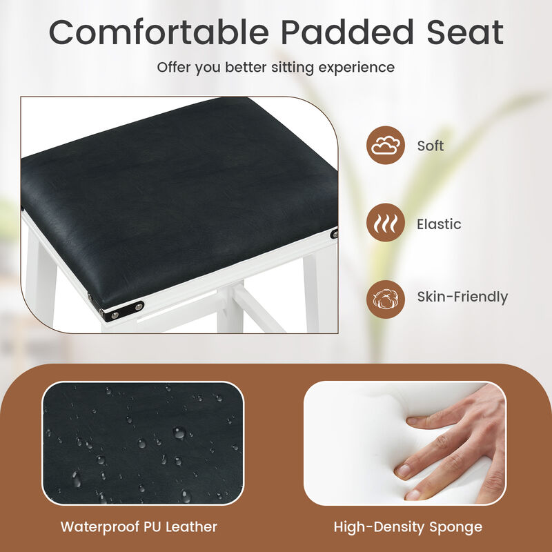 Set of 2 Dining Bar Stool with Acacia Wood Frame