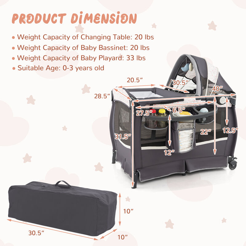 4 in 1 Portable Pack and Play Baby Nursery Center with Bassinet