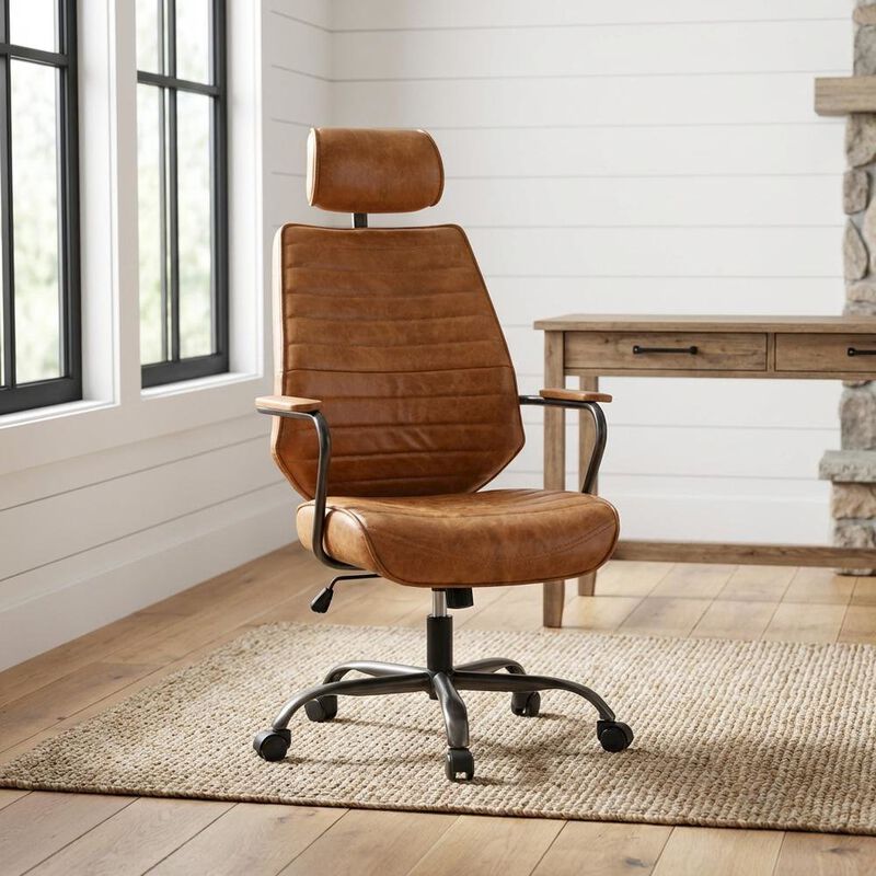 Bison Office Leather Upholstered Executive Office Chair, Industrial Swivel Desk Chair image number 4