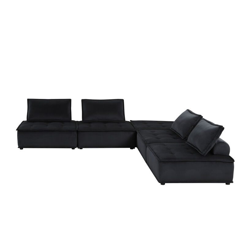 Streamdale Anna Black Velvet 5 Piece Sectional Sofa Ottoman image number 2