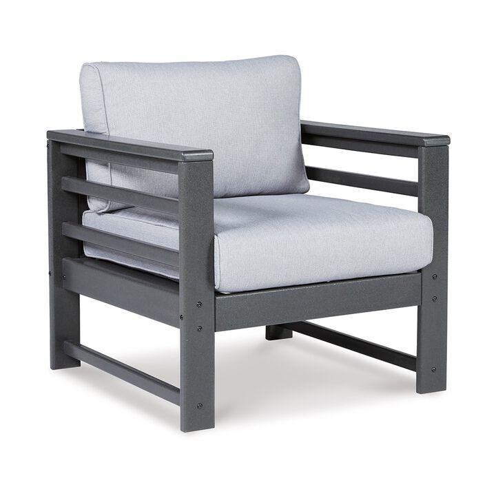 Wigo 31 Inch Outdoor Lounge Chair Set of 2, Cushioned, Slatted Dark Gray - Benzara