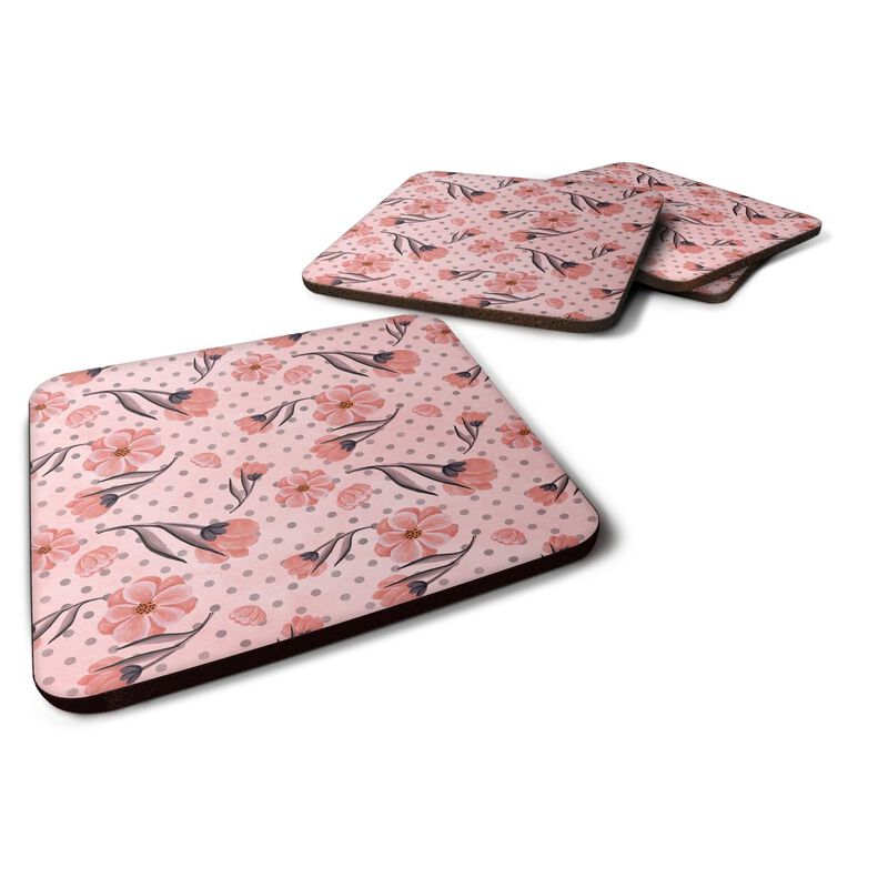 Caroline's Treasures Pink Flowers and Polka Dots Decorative coasters, 3.5, Multicolor