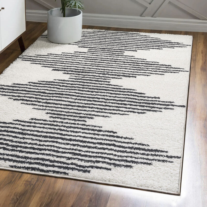 Elm Diamond Stripe Geometric Shag Area Rug