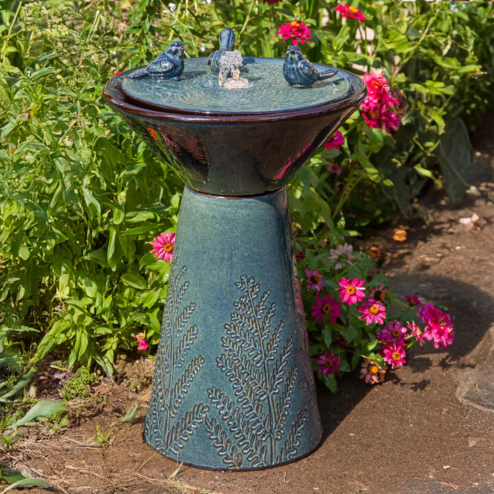 Sunnydaze Gathering Birds Ceramic Outdoor Fountain with LED Lights - 28 in