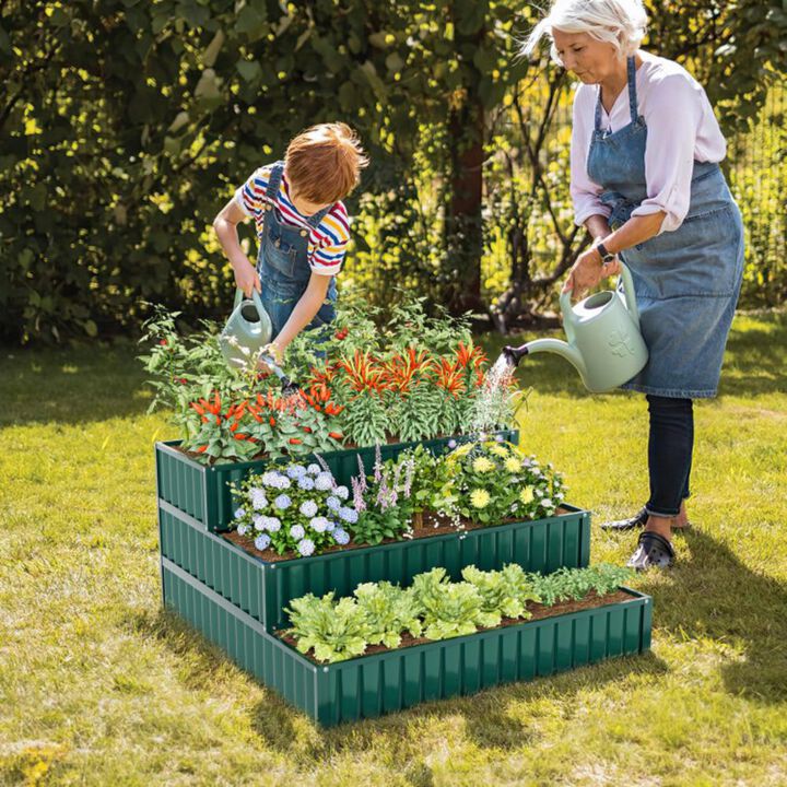 Hivvago Heavy-Duty Metal Outdoor 3-Tier Raised Garden Bed Planter Box