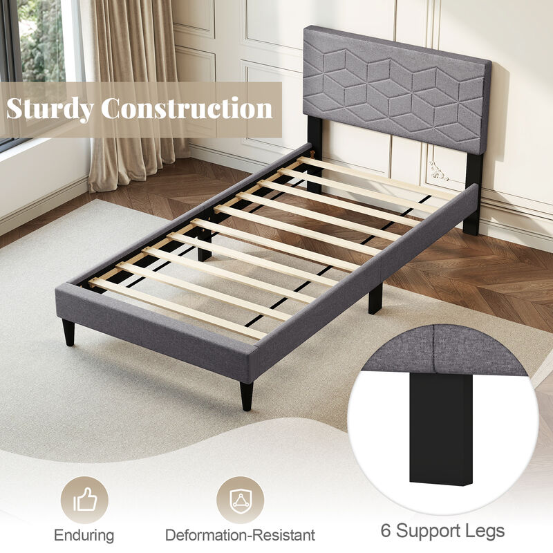 Platform Bed Frame with Linen Upholstered Headboard, Modern Style image number 6