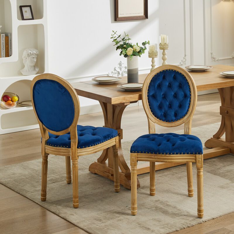 Whisen French Style Dining Chair, Solid Rubberwood Frame with Velvet Upholstery, Handmade Tufted & Nailhead Trim, Set of 2 for Living Room Kitchen image number 4