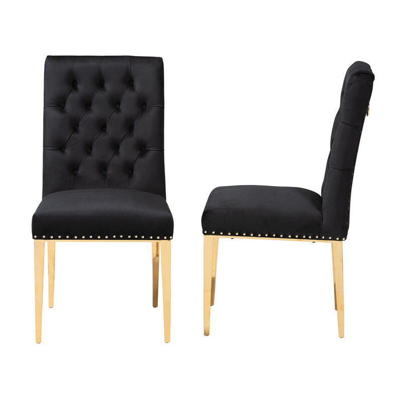 Baxton Studio Caspera and Luxe Black Velvet Fabric and Gold Metal 2-Piece Dining Chair Set