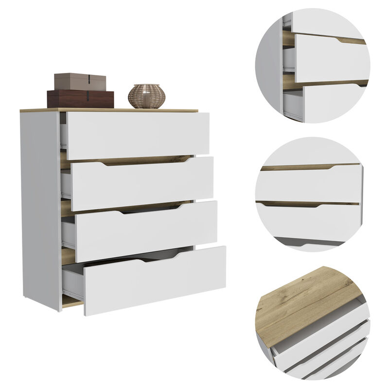 Streamdale Lynbrook 4-Drawer Dresser White And Light Oak