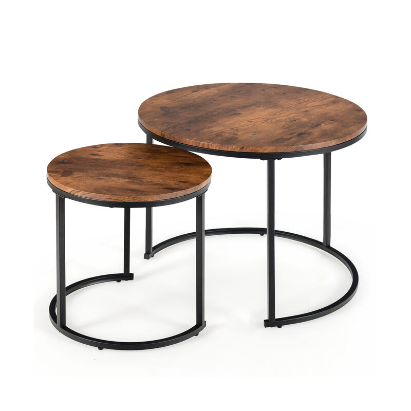 Set of 2 Modern Round Stacking Nesting Coffee Tables for Living Room