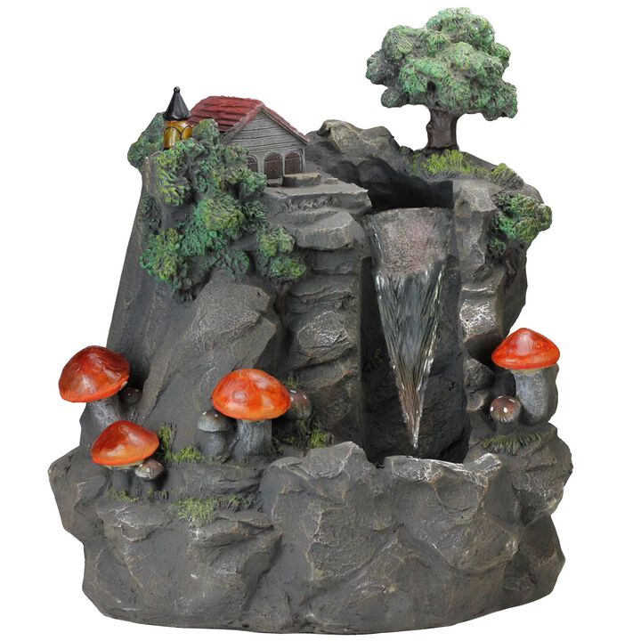 24.5" Solar LED Lighted Mushrooms By Waterfall Outdoor Patio Garden Water Fountain