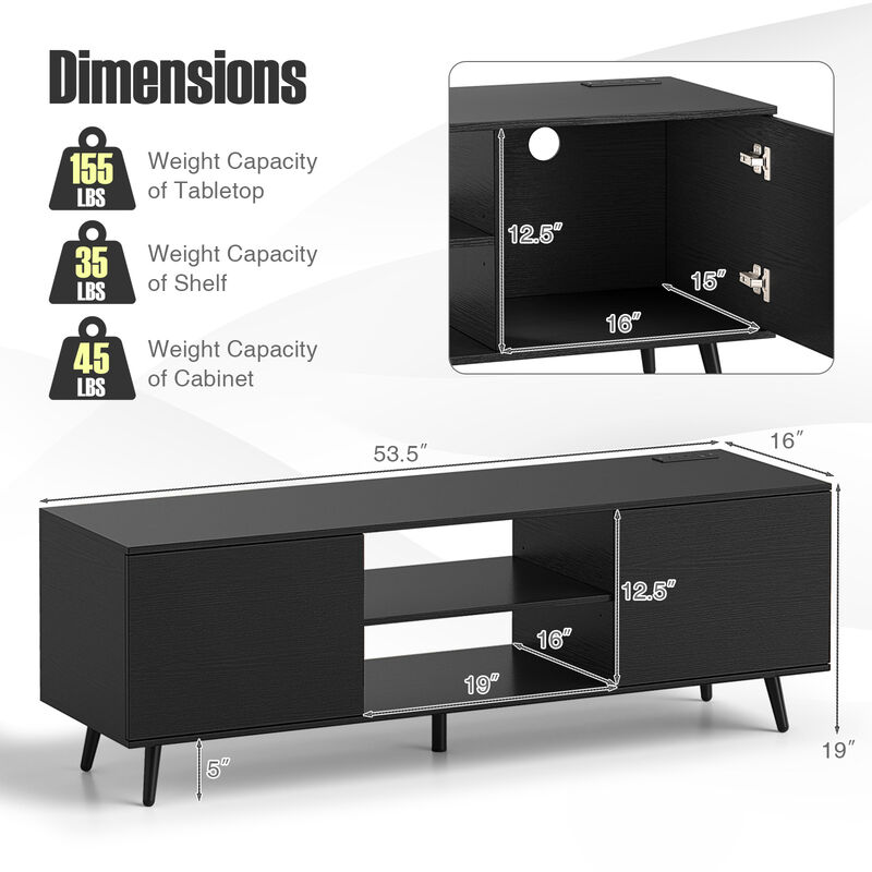 60" TV Stand with Built-In Power Strip and Height-Adjustable Shelf
