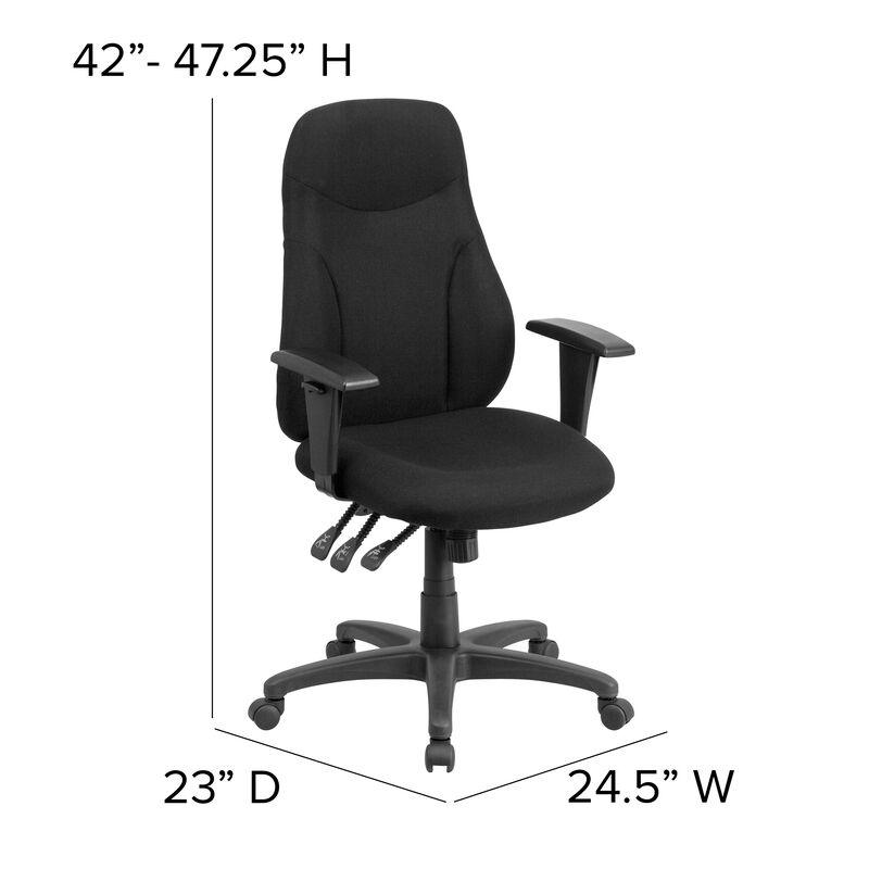 Hughes High Back Fabric Multifunction Swivel Ergonomic Task Office Chair with Adjustable Arms image number 5