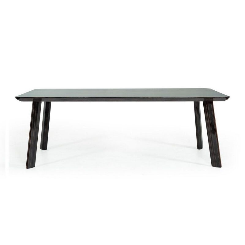 Chad 87 Inch Dining Table, Rectangular, Rose Gold Steel Edge, Black Wood