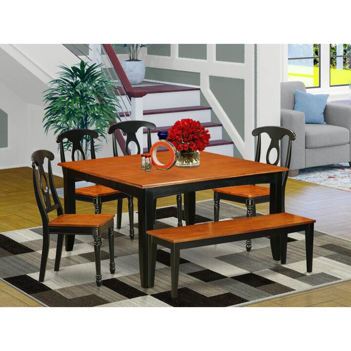 6 PC Dining room set with bench-Dining Table and 4 Wood Dining Chairs plus a bench
