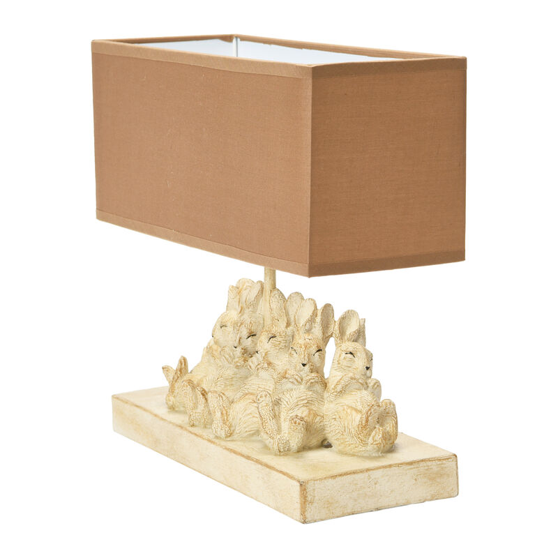 Resin Rabbit Table Lamp with Rectangle Linen Shade, Bronze Finish image number 2