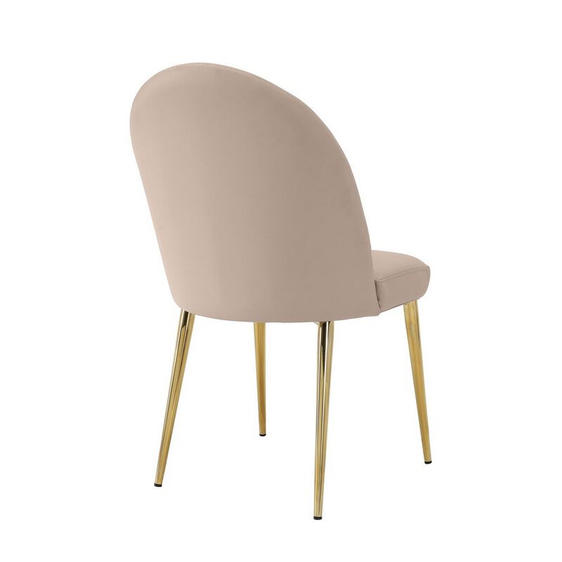 Era 24 Inch Dining Chair Set of 2, Curved Back, Beige Faux Leather, Gold - Benzara