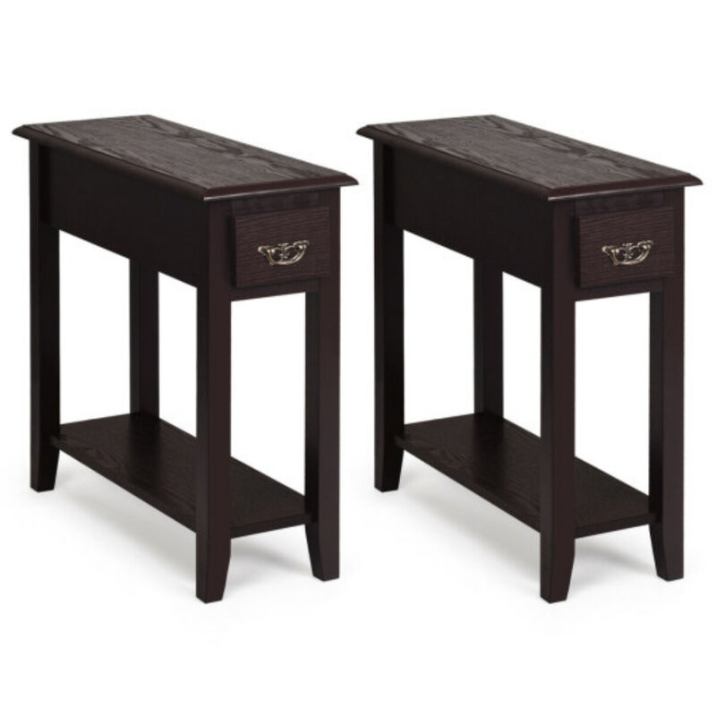 2 Pieces 2 Tier Sofa Side End Table with Drawer and Open Shelf image number 0
