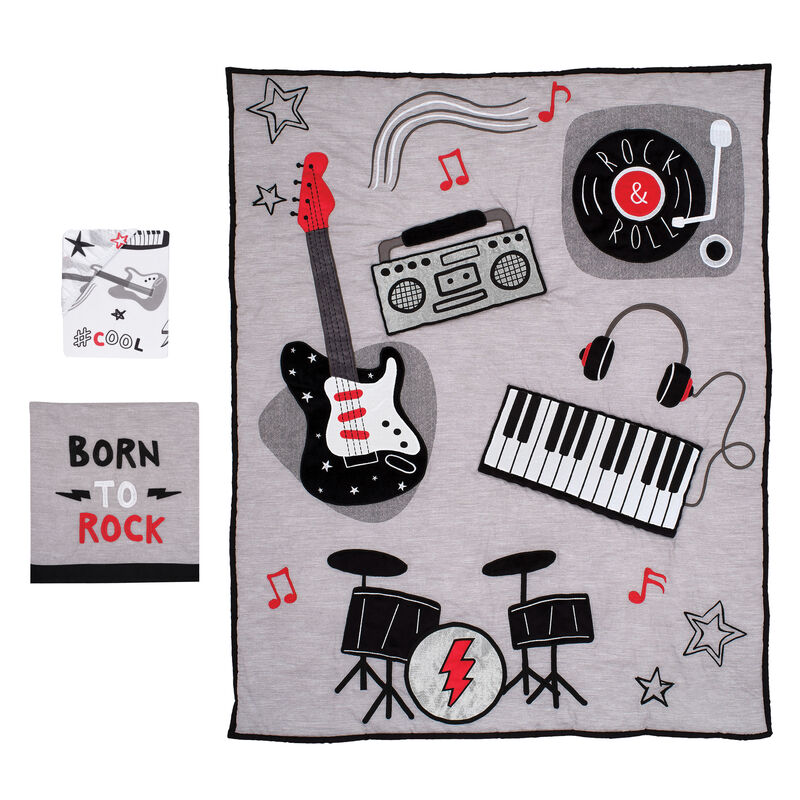 Lambs & Ivy Rock Star Musical Instruments 3-Piece Baby Crib Bedding Set - Gray