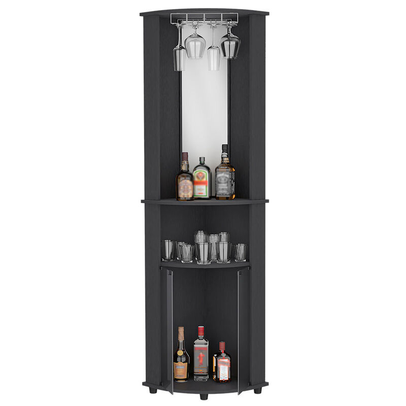 Chicago Corner Bar Cabinet, Rack, Glass Door -Black