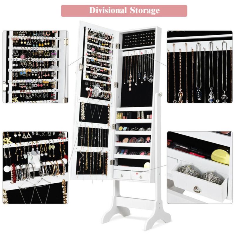 Hivvago Lockable Mirrored Jewelry Cabinet Armoire Storage Organizer Box