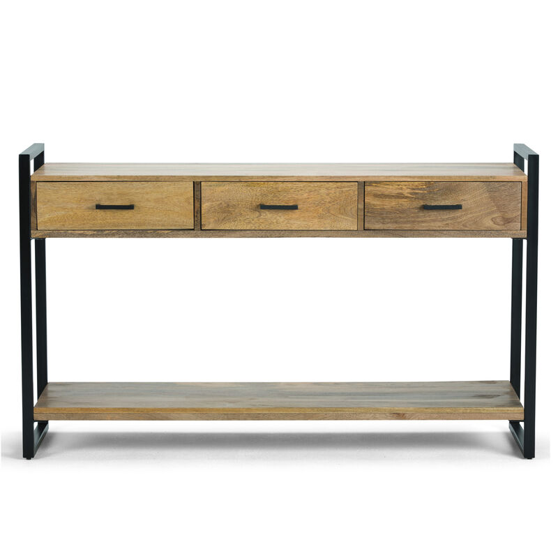 Riverside SOLID MANGO WOOD and Metal 54 inch Wide Modern Industrial Console Sofa Table in Natural