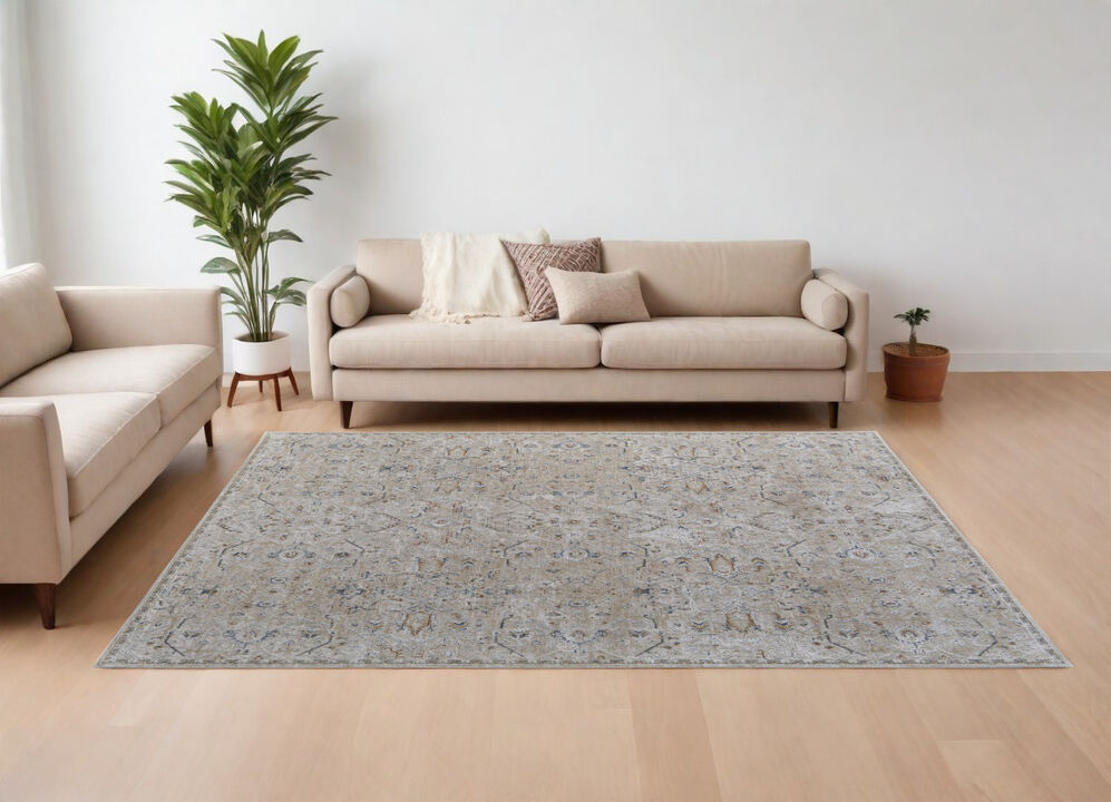 HomeRoots Abstract Power Loom Worn Faded Area Rug With Fringe