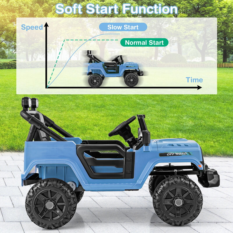 Kids 12V Ride On Truck with Threaded Wheels Remote Control and 3 Speed Modes image number 4