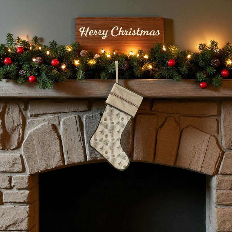 Rustic Pine and Pinecone Holiday Stocking – Classic Nature-Inspired Christmas Mantel Décor
