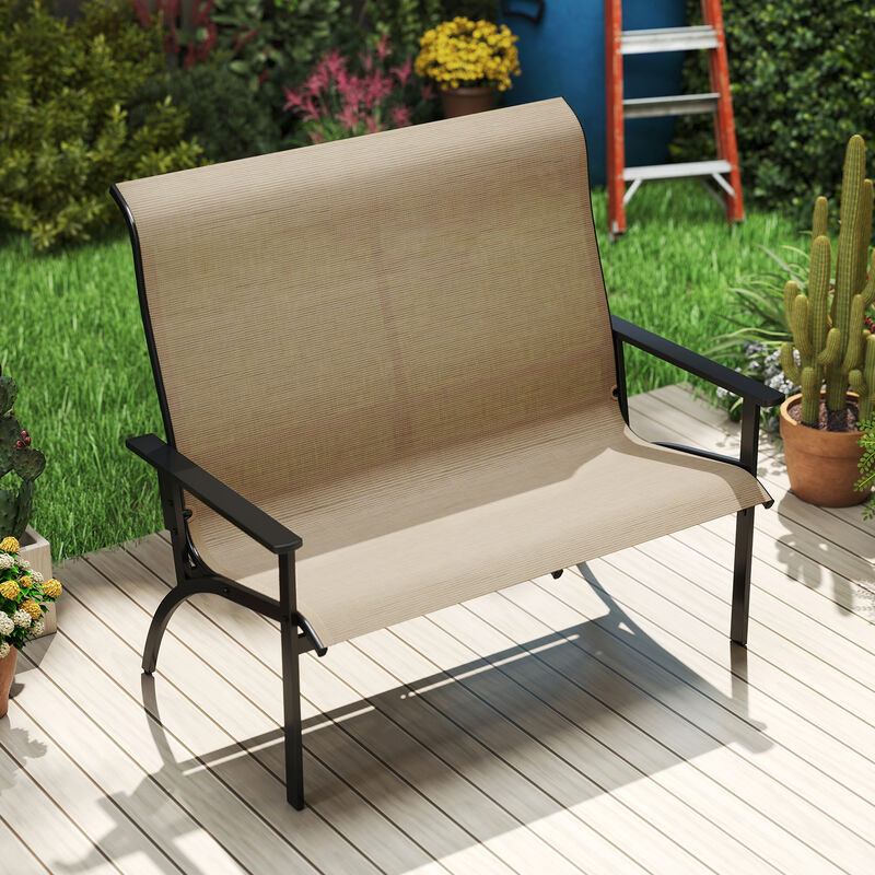Patio Garden Bench for 2 Person with High Back and Comfortable Armrests-Coffee image number 3