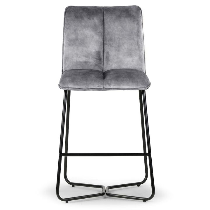 Glamour Home Set of 2 Avent Gray Fabric Counter Stool with Black Metal Legs