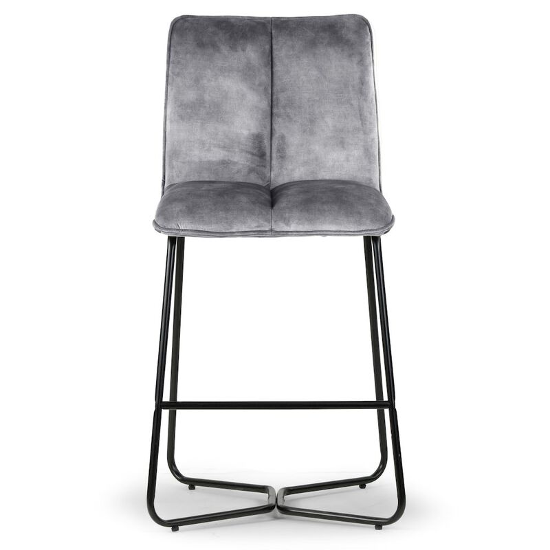 Glamour Home Set of 2 Avent Gray Fabric Counter Stool with Black Metal Legs