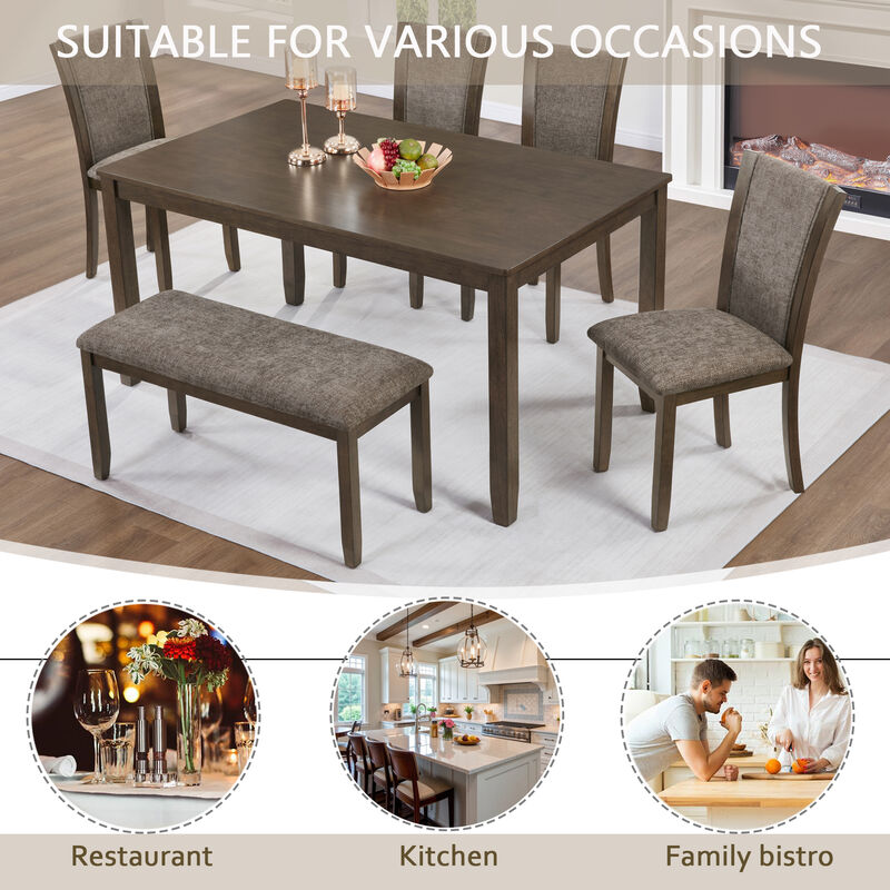 Netjid 6‑Piece Rectangular Dining Table Set image number 6