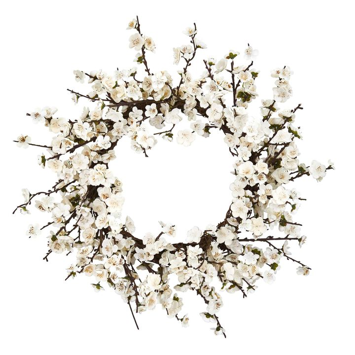 Nearly Natural 24-in Plum Blossom Wreath